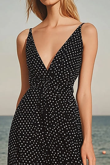 Black A Line Polka Dots Graduation Dress